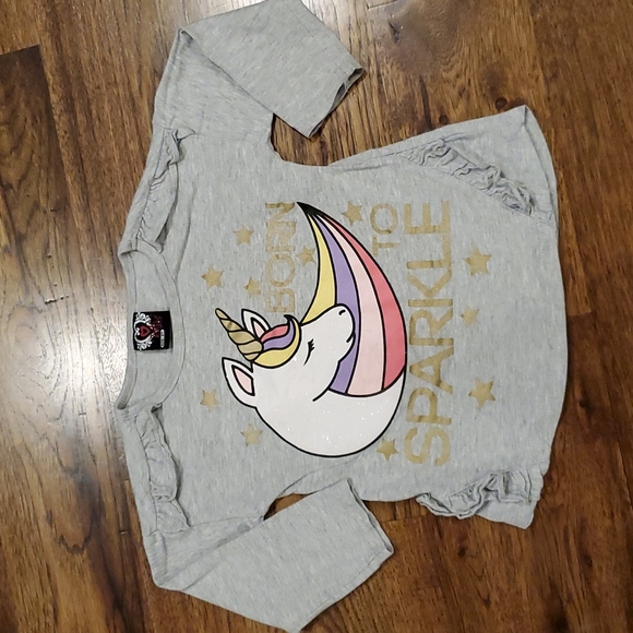 Girls Unicorn graphic "Born to Sparkle" long sleeve shirt size 3T - Picture 1 of 4